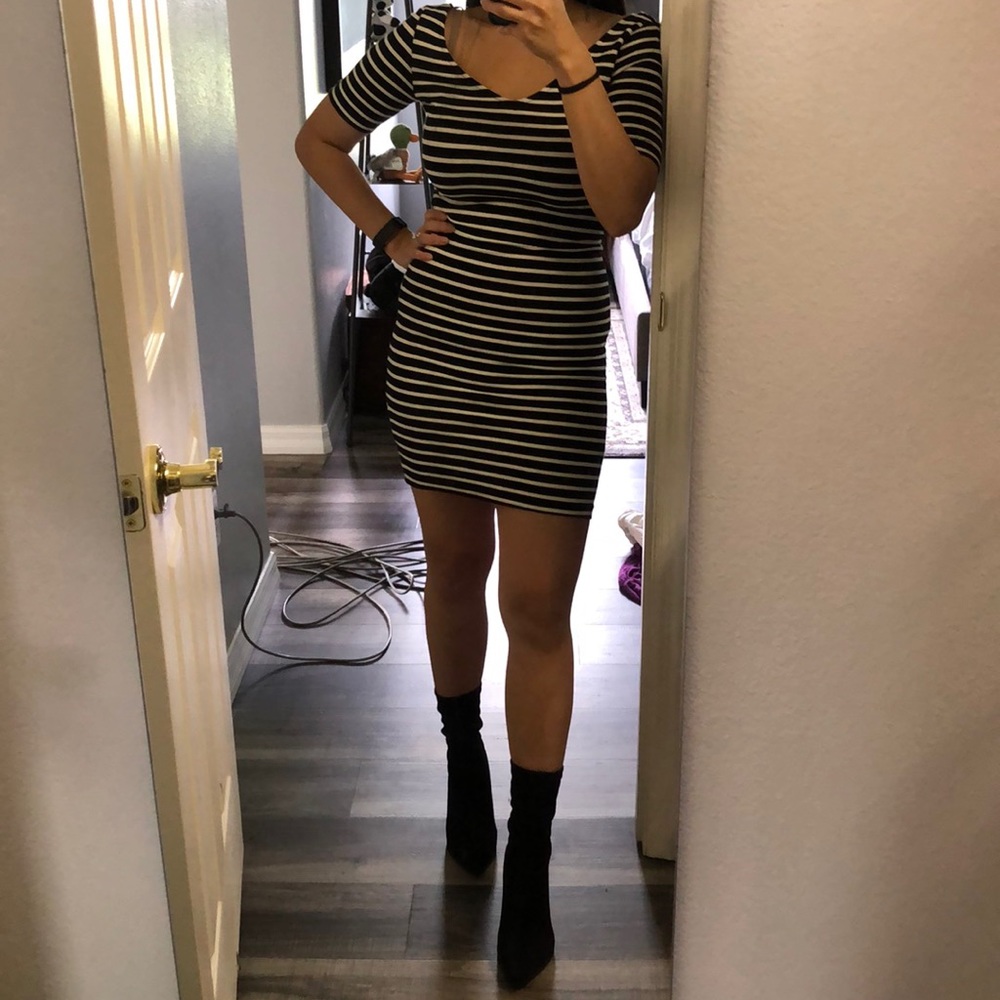 Black and white striped bodycon dress